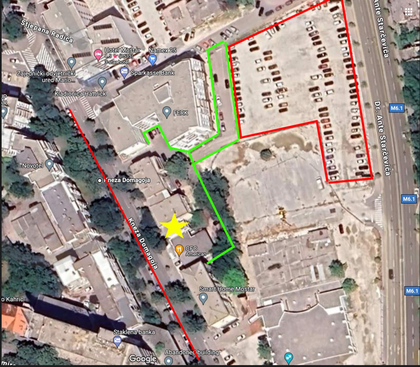 Satellite view marking the apartment location on Kneza Domagoja